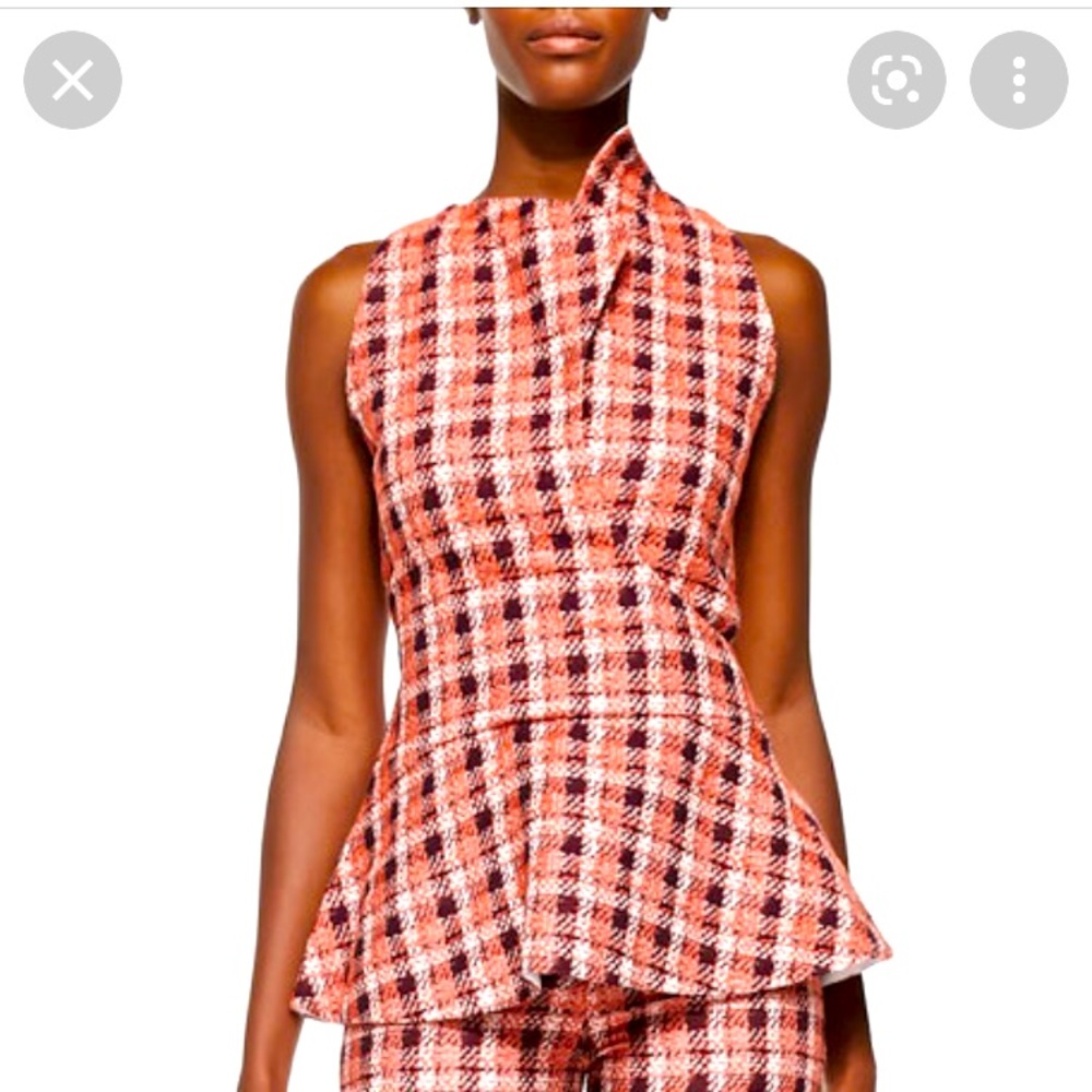 Derek Lam Novelty Plaid Sleeveless Peplum Top